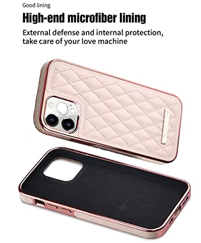 Image of PULOKA iPhone 13 Pro Max Leather Cover Electroplated Back Case Royal Diamond Specially Designed Cover for Apple iPhone 13 PRO Max 6.7 inchinch - Pink