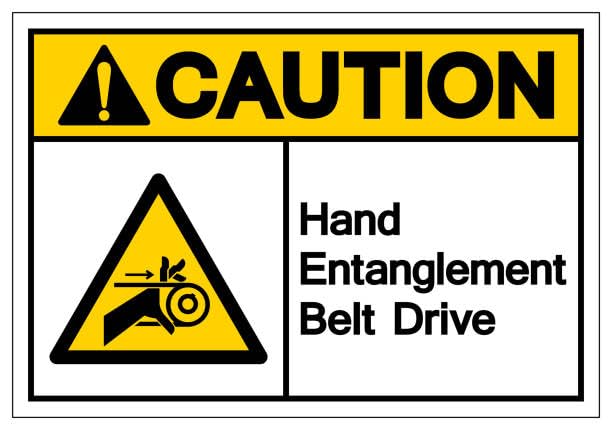CAUTION HAND ENTANGLEMENT BELT DRIVE SIGN | Acrylic Board Fixed on Waterproof Sticker with double sided Tape