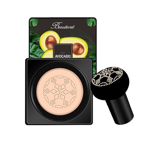 MTUVKGT Base de Maquillaje CC Crema con Cushion de Aire y Cabeza de Champiñón - Crema BB de Cobertura Total con Agua de Aguacate, Corrector Antiedad,Maquillaje Larga Duración 12H (01-IVORY)
