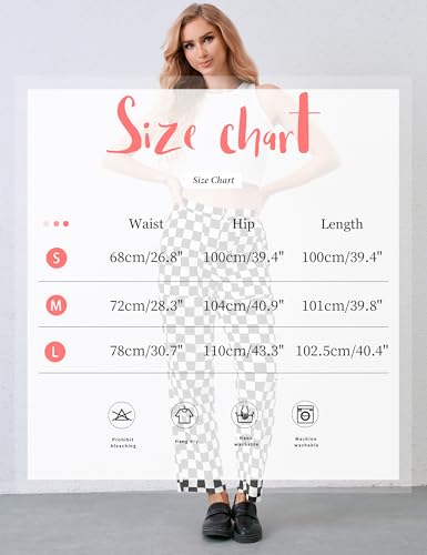 Womens Checkered Pants Zip Off Plaid Gingham Pants Casual Elastic High Waist Straight Leg Jeans with Pockets Purple White3