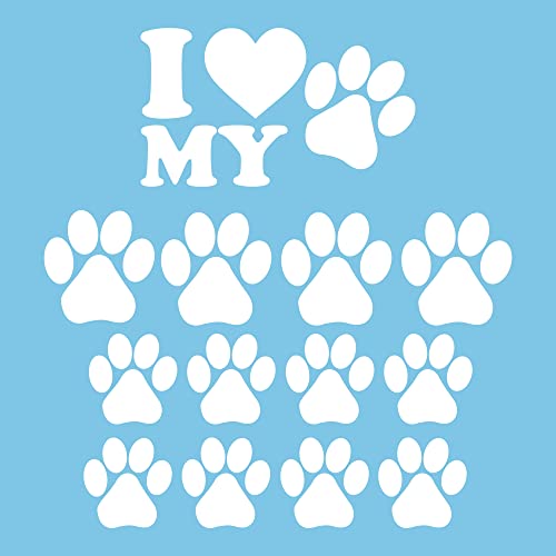 Autodomy Autocollants Stickers Patte Chien Love Pack 13 Unités | Autocollant Patte de Chien pour Voiture, Moto, Casque Vélo | Résistent à la Pluie et...