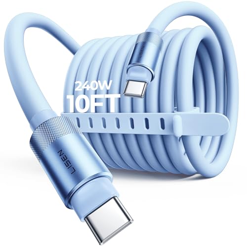 Image of LISEN 10FT USB C Cable Fast Charging, Chubby 240W Cable USB C to USB C Fast Charging Soft Silicone USBC to USBC Parallel Cable for iPhone 17 Pro Max 16 15 Samsung S25 Ultra MacBook Pro Air iPad Blue