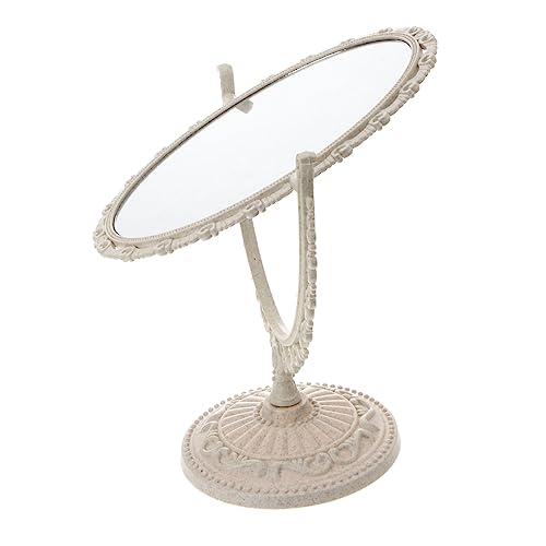 FOMIYES 360degree Double-Sided Makeup Mirror with Magnification Rotation Tabletop Vanity Mirror Beige Antique Design Detachable Base Non-Slip Bottom for Easy Viewing