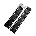 DKWOIS Compatible avec les bracelets de montre Breitling en cuir véritable for homme Avenger/Navitimer Premier, avec boucle déployante souple, 22 mm et 24 mm(B Black steel buckle,24mm)