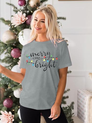 Merry and Bright Fairy Lights Christmas T-Shirt for Women - Image 3