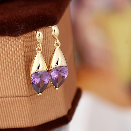 Boucles d'oreilles or 14 carats améthyste anti-allergie et légères