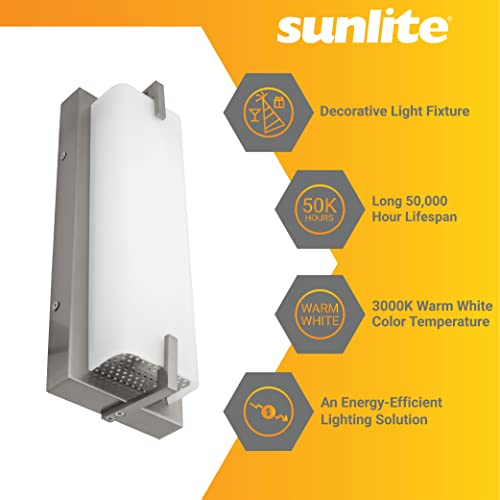 Image of Sunlite 81034 13.5-Inch Modern Brushed Nickel Wall Sconce Light Fixture, 15 Watts (60W=), 850 Lumens, 3000K Warm White, Dimmable, ETL Listed, for Hallways, Offices and Bedroom Use