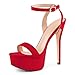MERUMOTE Women's Platform Heels Sky High Heel Sandals Party Bridal Evening Shoes Red Suede US11
