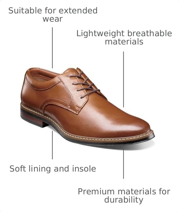 Image of Nunn Bush Men's Carmelo Plain Toe Oxford Classic Modern Formal Plain Toe Lace Up Dress Casual Shoes