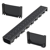 Mengtu Entwässerungskanal Set mit Kunststoffrost - Schwarz, 100 x 12,5 x 8 cm - für Einfahrten und Terrassen Rinne 142882