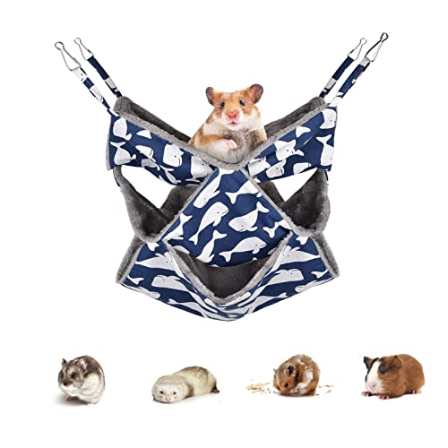 Petmolico Ferret Swing Hammock, Small Pets Hanging Cage Hammock Warm Plush Winter Ferret Accessories For Hamster Guinea Pig Rat Sugar Glider, Blue Whale #TOP2