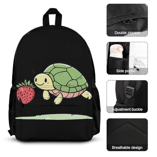 Turtles Strawberries Backpack 3 Set with Lunch Bag Insulated Shoulder Meal Tote Bags Pencil Case Box Casual Daypack3