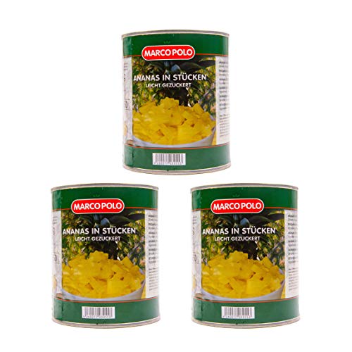 S.Mile GmbH - Food-United Ananas in Stücken leicht gezuckert 3 Dosen Füllmenge 825g ATG 490g süß-säuerlich und fruchtig, zart und bissfest Top Produkt aus Thailand reif geerntet