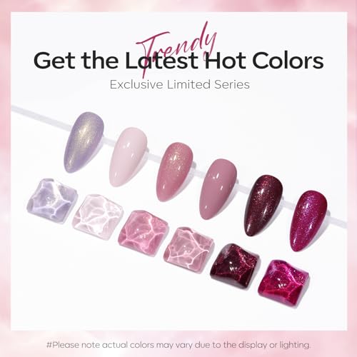Image of modelones Gel Nail Polish Set, 6 colors 2026 Neutral Nude Pink Gel Polish Pearl White Burgundy Red Shimmer Peach Pink Galaxy Grape Purple Glitter Nail Polish DIY Nail Art Manicure Gift