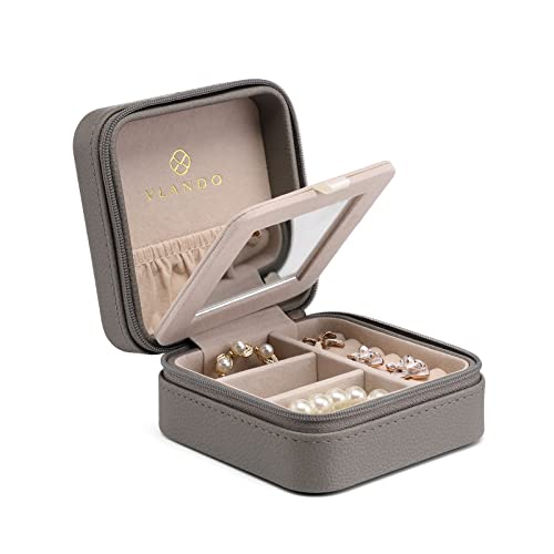 Vlando Schmuckkästchen Mädchen Reise, Schmuckbox Damen Klein mit Spiegel, Reise Schmuck Etui Jewellery box Herren aus Leder für Ohrringe Aufbewahrung, Ringe, Zarte Ketten, Uhren und Lippenstift Cover