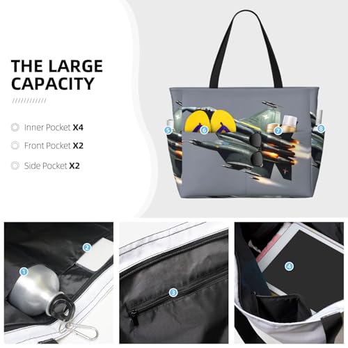 Jet Fighter Large Capacity Foldable Tote Bag Women Beach Tote Bag Handbag Gym Bag Travel Shopping Bag3