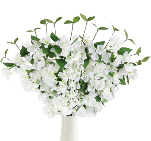 INSUNSIX 12PCS Bougainvillea Artificial Flowers 31.50" Long Stem Fake Silk Bougainvillea Branches Faux Flowers Vines for Wedding Centerpieces Baby Shower Home Garden DIY Decorations (White)