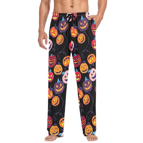 Funny Halloween Pumpkins Black Men's Pajama Bottoms Cotton Pj Pants Comfy Pajama Pants with Pockets
