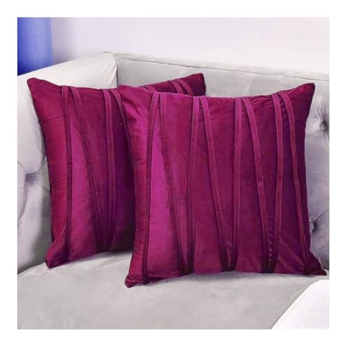 Image of Amazon Brand - Umi Decorative Striped Throw Pillow Covers 22 X 22 Inch,Soft Solid Velvet Pillow Covers Cushion Case with Zigzag Pattern for Sofa Bedroom 55 X 55 Cm (Pack of 2) Purple
