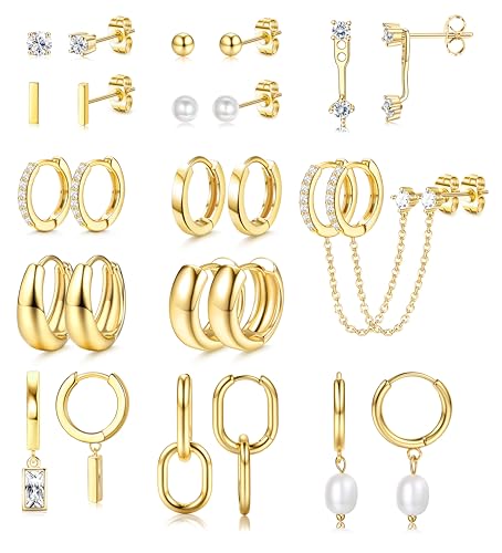 BESTEEL 13 Pairs Small Stud Hoop Earrings Set for Women...