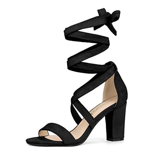Allegra K Women's Lace Up Block Heel Black Sandals - 8 M US
