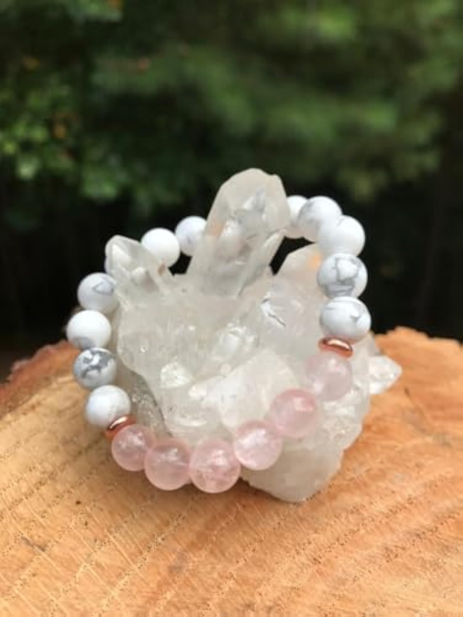 Natural Rose Quartz & Howlite Stretchable Bracelet, Unisex