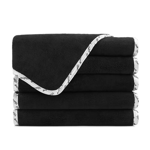 Arkwright Makeup Towels - Pack of 6 - Ultra Soft & Gentle Microfiber Coral Fleece Washcloth Face Make Up Remover, Reusuable Eraser Cloth Essentials for Hosts & Artists, 13 x 13 in, Black/White