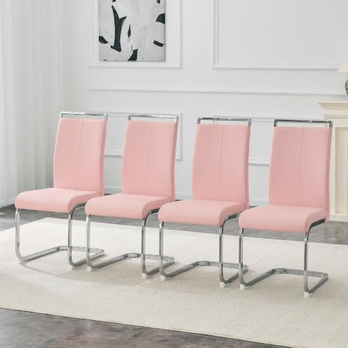 Image of Baysitone Modern Dining Chairs Set of 4, Side Dining Room Chairs, High Back Kitchen Chairs with Faux Leather Padded Seat for Dining Room,Kitchen, Living Room Pink