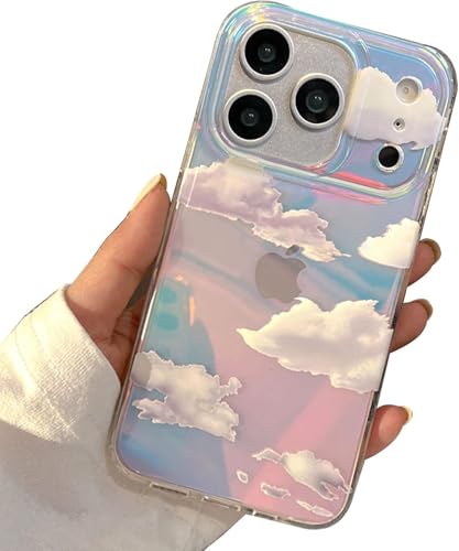 Coque iPhone 17 Pro Max antichoc design nuage holographique en TPU souple
