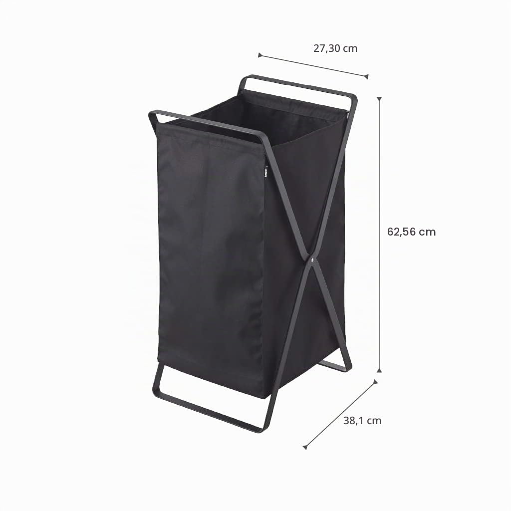 Yamazaki 2485 TOWER Laundry Basket, black, Steel/Polyester/Polypropylene, 30 x 36 x 64 cm