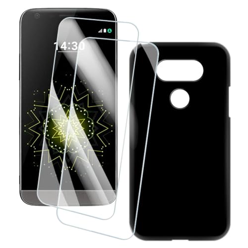 OAGELIM 2 Pack Screen Protector + Case Compatible with LG G5 (5.3 inch) Case Artistic Cover and Tempered Glass Film Anti-Scratch (Black)