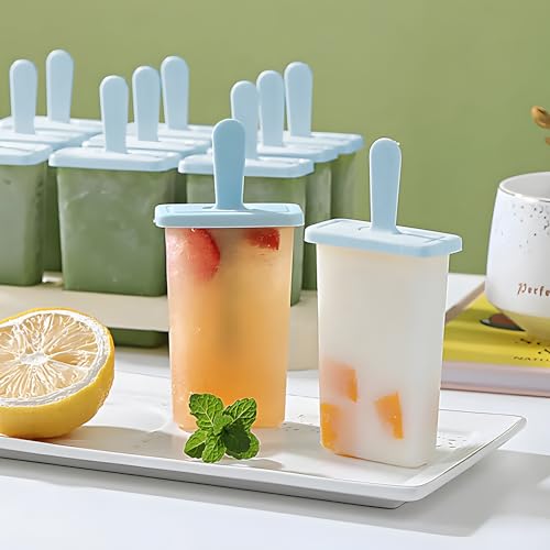 Traxenta 9 Stück eisformen eis am stiel, eisform, wassereis formen, eisstiele wiederverwendbar, popsicle holder, stieleisformen, eisförmchen, ice cream mold mit Silikontrichter Und Reinigungsbürste