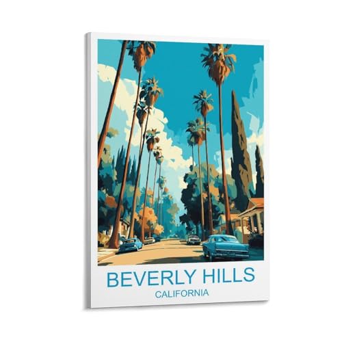 AOJYLXE Beverly Hills California Vintage Travel Poster Wall Art 08x12inch(20x30cm), Scenic City Landscape Painting Print, Aesthetic Room Decor & Large Scenery Artwork for Home Office