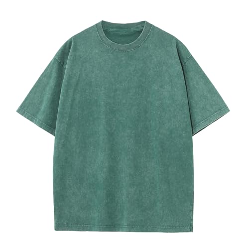 Camisetas de gran tamaño para hombre, camisetas pesadas, cuello redondo, manga corta, camisetas básicas de algodón, unisex, Verde, Medium