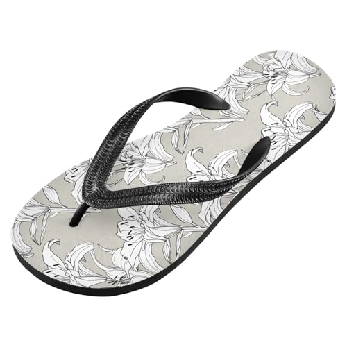 Flower Sketch Gray Flip Flops for Beach Thong Sandals Anti-slip Lightweight Beach Shoes for Summer Outdoor Travel2
