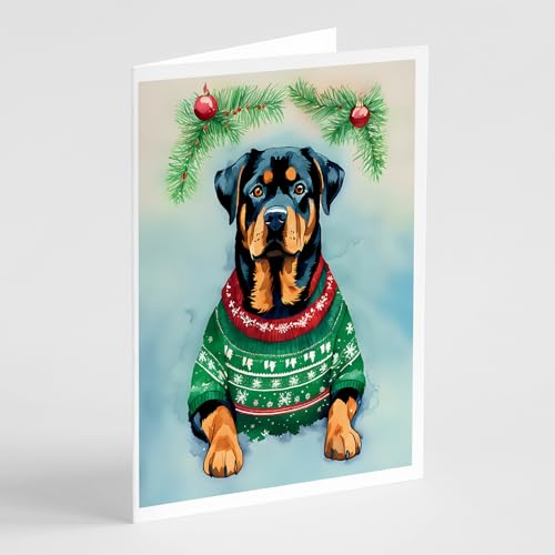 Caroline's Treasures DAC3610GCA7P Rottweiler Christmas Greeting Cards Pack of 8 Blank Cards with Envelopes Whimsical A7 Size 5x7 Blank Note Cards