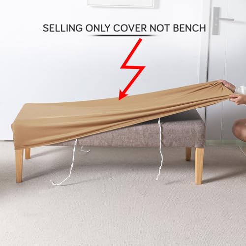 Image of HOKIPO 'SereneSolids' 140 GSM Elastic Stretchable Dining Bench Cover, Camel (AR-6245-CML)