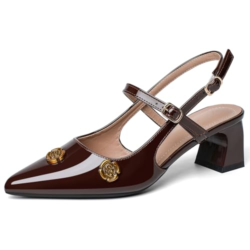 Heels for Women Block Chunky Platform High Heels Closed Pointed Toe Ankle Strap Dressy Comfortable Formal Dress Pump Shoes