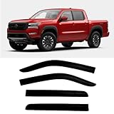 Smoke Tinted Tape-On Side Window Visor Deflectors Rain Guards Compatible with Nissan Frontier Crew C