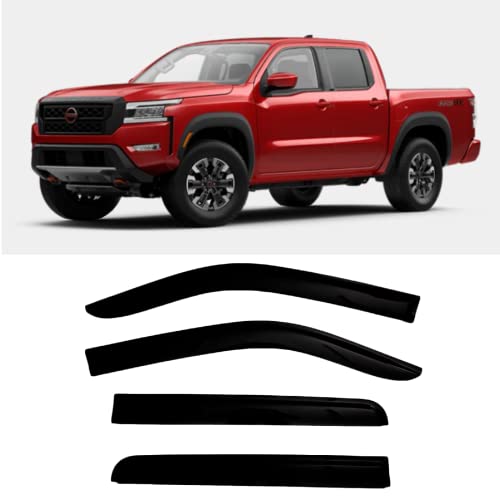Smoke Tinted Tape-On Side Window Visor Deflectors Rain Guards Compatible With Nissan Frontier Crew Cab 2022-2023 S Sv Midnight Pro-X Long Bed #TOP6