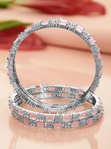 Image of Rubans Bangles Set of 4 American Diamond Zirconia Stylish Trendy Jewellery Gift for Women & Girls
