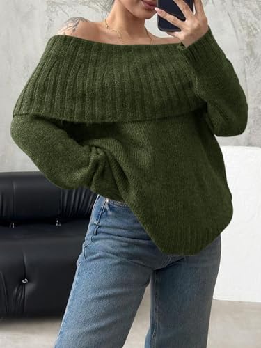 Image of Saodimallsu Womens Off The Shoulder Sweaters Oversized Long Sleeve Loose Ribbed Knit Fall Trendy Pullover Tops
