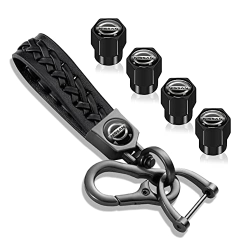 Llavero de cuero genuino para coche, tapas de válvula de metal negro, logotipo tapas de válvula de neumáticos accesorios de la familia regalo para hombres y mujeres Cover