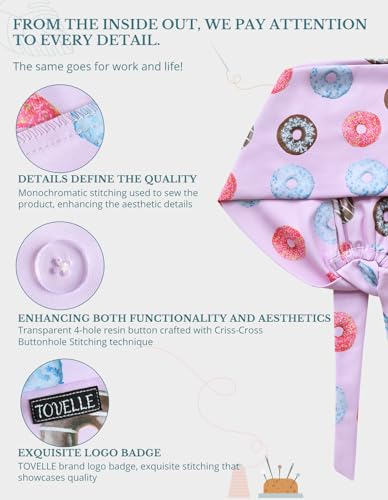 Image of Scrub Caps for Women with Buttons, Classic Surgical Caps | Double-Sided Printed, Adjustable,Long Hours, Sweatbands, Fabric Help Reduce Static Buildup