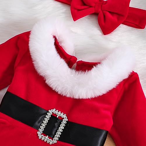 Baby Girl Christmas Dress Santa Claus Romper Dress Red Velvet Long Sleeve Princess Tulle Dress with Headband2