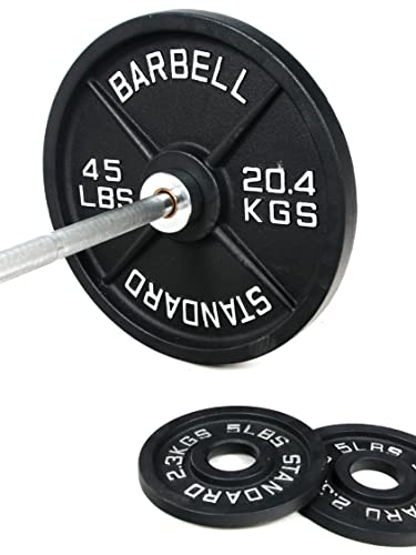Signature Fitness Cast Iron Olympic 2-Inch Weight Plates Including 7Ft Olympic Barbell, 300-Pound Set (255 Pounds Plates + 45 Pounds Barbell), Multiple Packages, Style #1 #TOP5