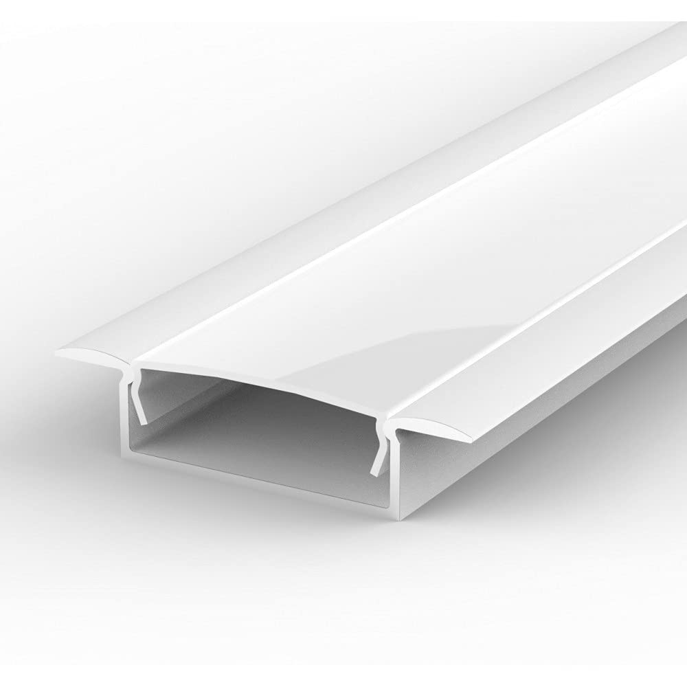 Marc Led Ltd White 1M Recessed Led Aluminium Channel, Painted Extrusion Ew1 With Diffuser - Milky, No End Caps