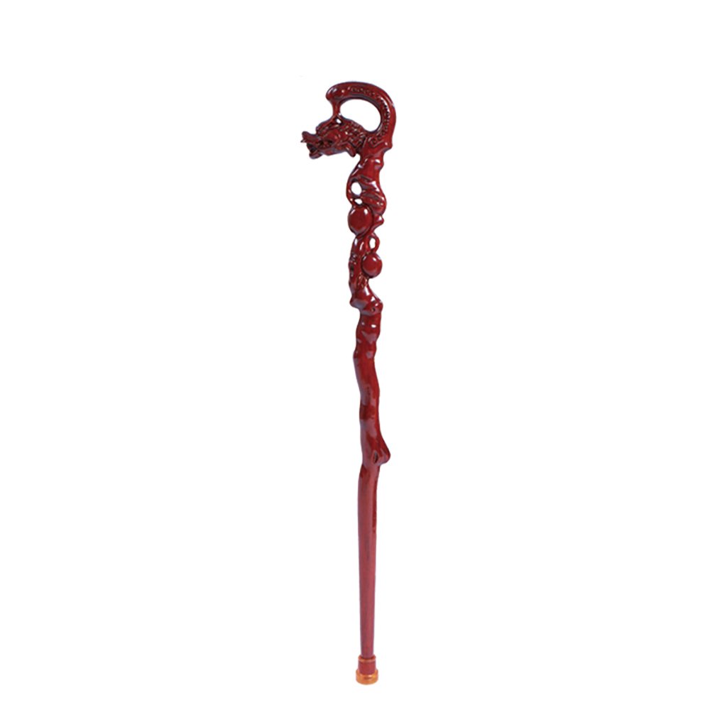 Bastoni da passeggio in legno Bastone da passeggio Persone anziane Stampelle Bastoni Bastoncini di legno Conduce Teste crestate Sculture in legno cavo Lunghezza 95 cm Facile da accorciare Ausili per