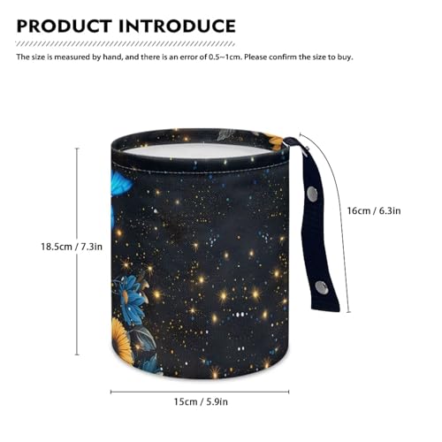 Image of Pensura Blue Butterfly Sunflower Small Car Trash Can Waterproof Trash Bin for Car Quality Hanging Cup Holder Organizer with Strap Auto Accessories for Car, Home, Outdoor