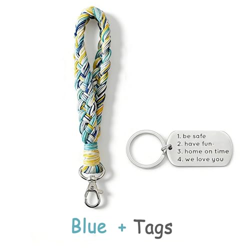 Molibest Boho Macrame Keychain Wristlet Keychain, Weave Exquisite Keyring Holder Bracelet Handmade Wrist Lanyard Birthday Gift Ideas for Women(Blue) — view 6